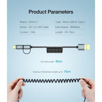 Καλώδιο Φόρτισης 2 σε 1 Micro Usb & Type-C 0.8m